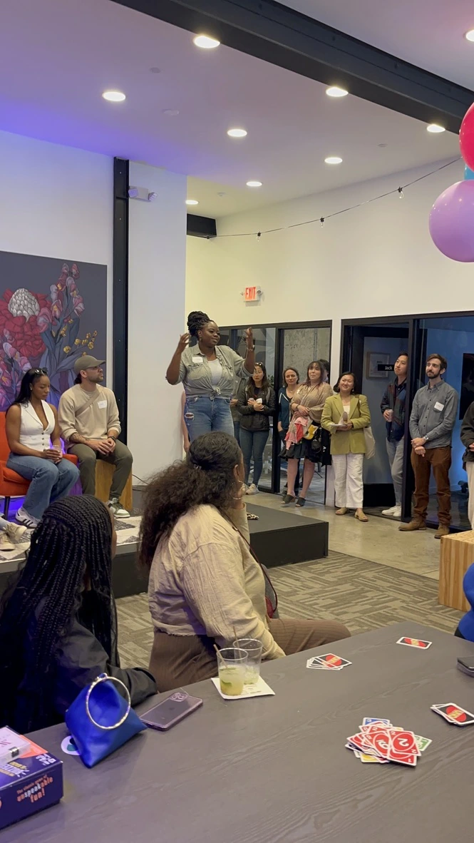 Eniola speaking at a UX&nbsp;Outloud community event